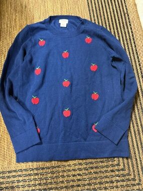 Crewcuts Navy Crewneck Sweater with Red Apple Embroidery